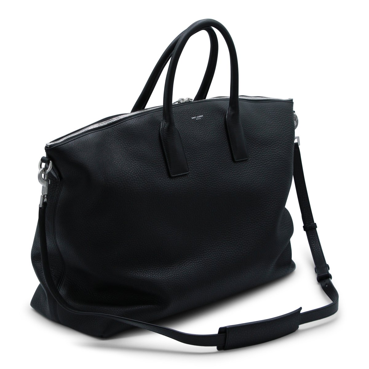 Saint Laurent Black Leather Top Handle Bag With Logo Zwart