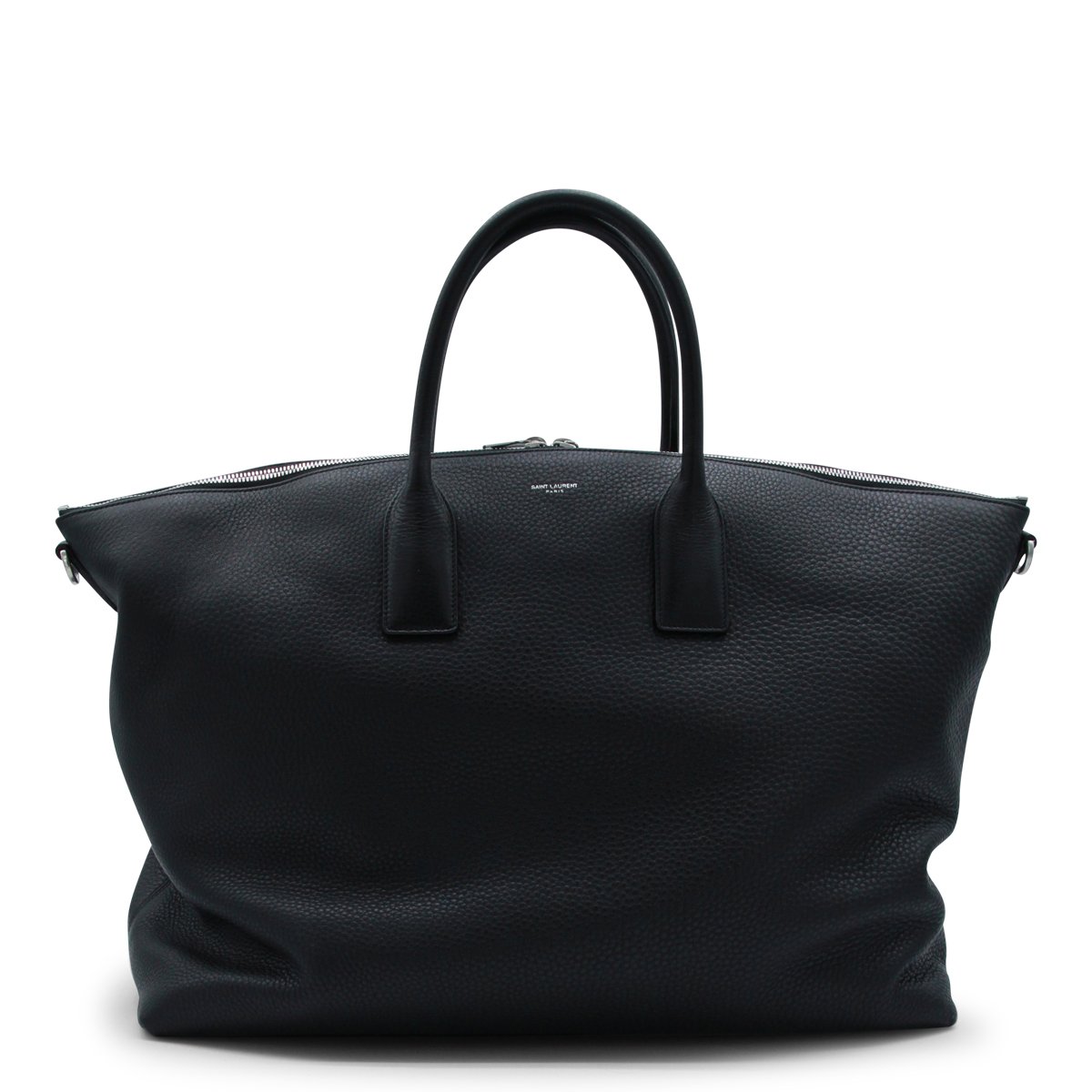 Saint Laurent Black Leather Top Handle Bag With Logo Zwart
