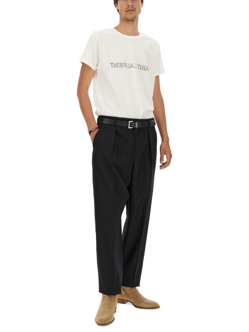 Saint Laurent T-Shirt With Reverse Logo Wit