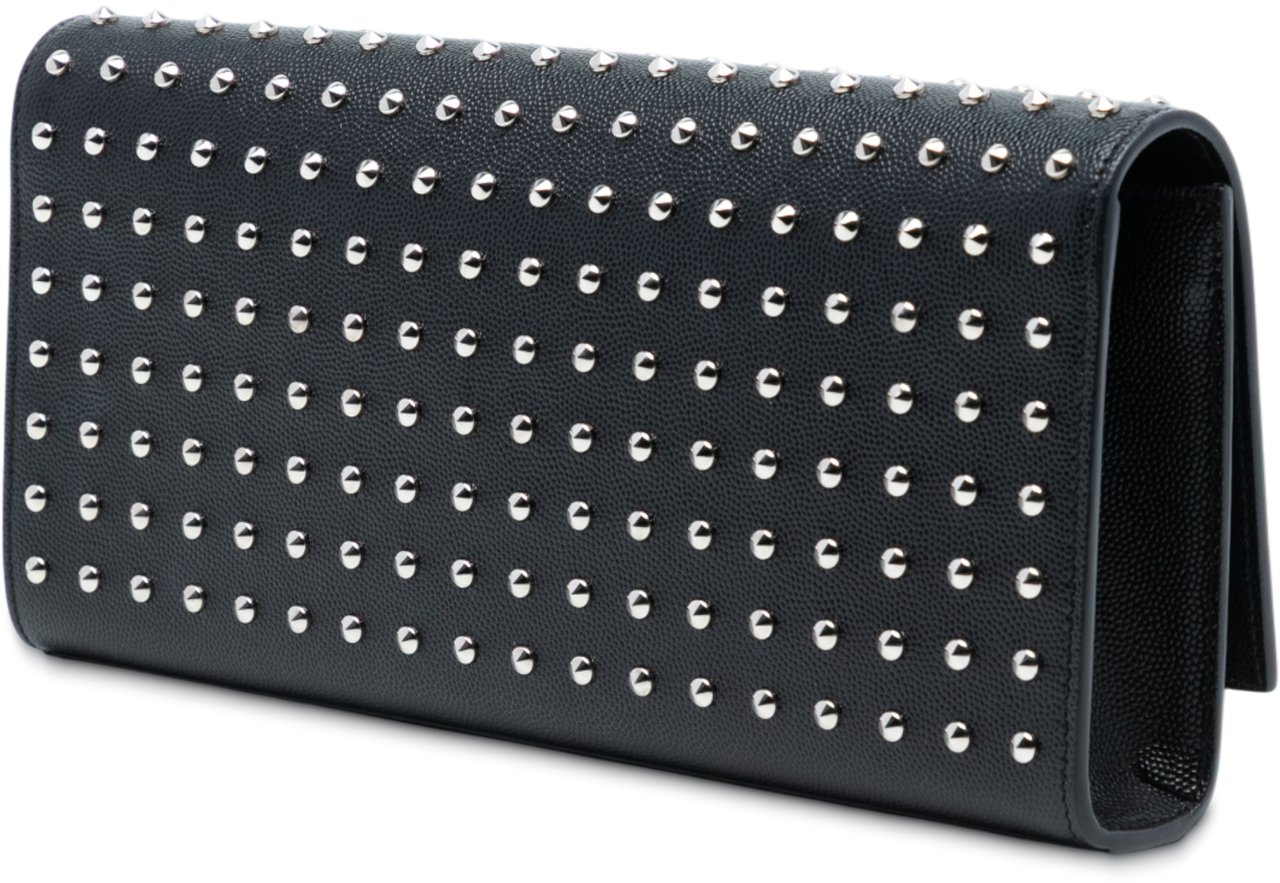 Saint Laurent Grain De Poudre Studded Monogram Kate Clutch Zwart