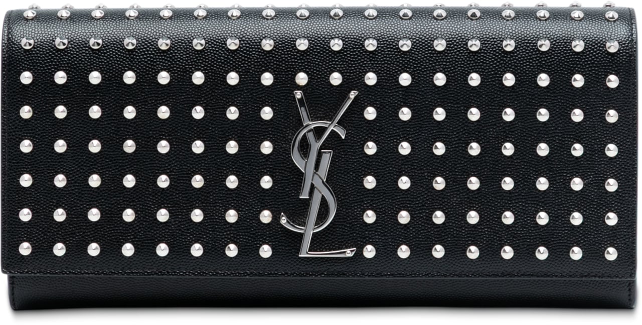 Saint Laurent Grain De Poudre Studded Monogram Kate Clutch Zwart