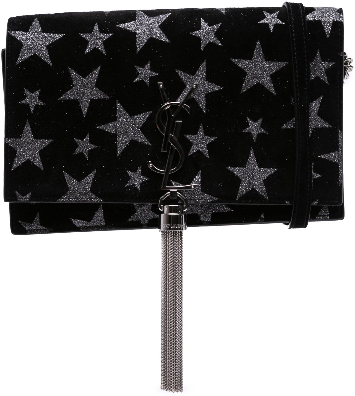 Saint Laurent Suede Monogram Star Kate Tassel Wallet on Chain Zwart