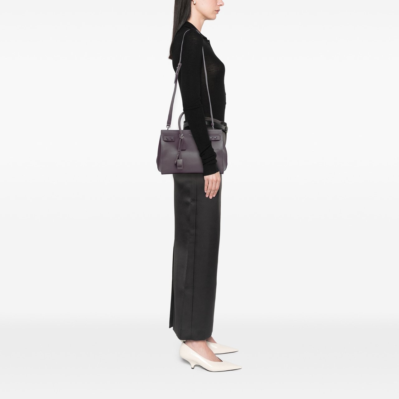 Saint Laurent Small Grained Calfskin Supple Sac De Jour Satchel Grijs