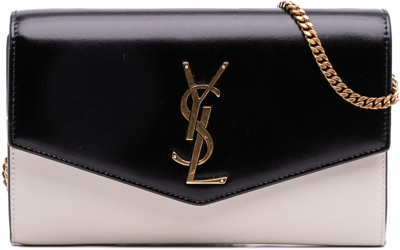 Saint Laurent Bicolor Calfskin Uptown Chain Wallet Zwart