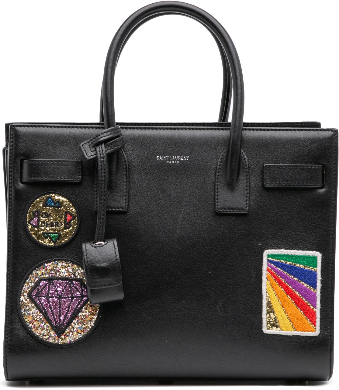 Saint Laurent Baby Leather Patch Embellished Sac De Jour Satchel Zwart