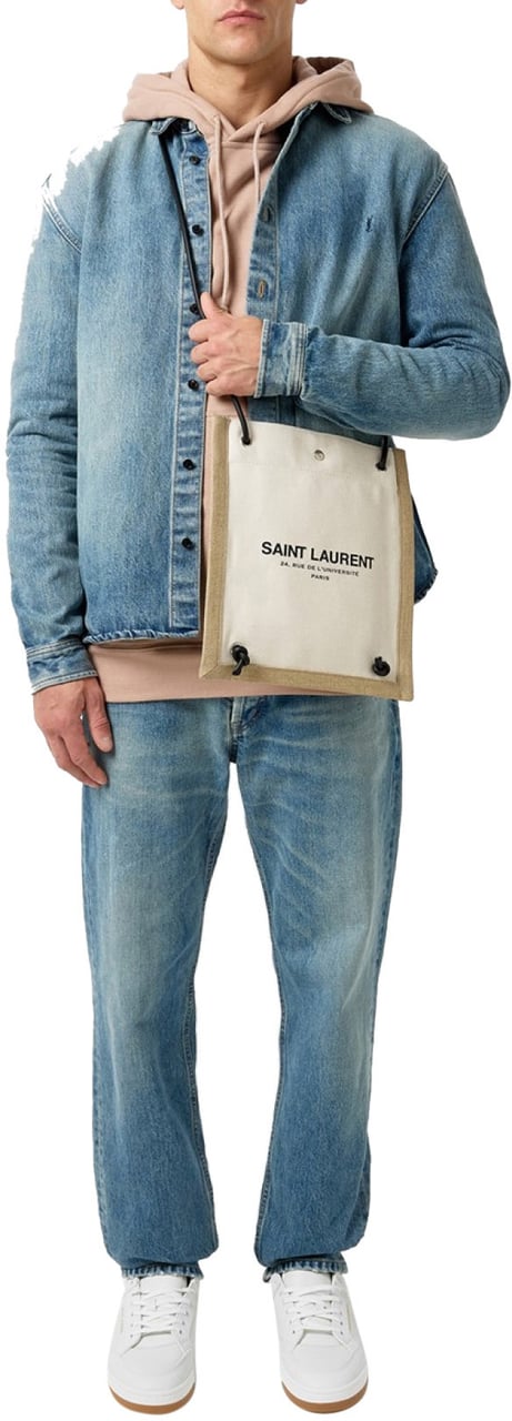 Saint Laurent Universite Logo Flat Crossbody Bag Wit