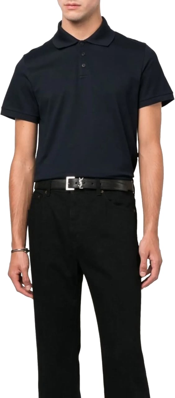 Saint Laurent Cassandre Ysl Logo Polo Shirt Blauw