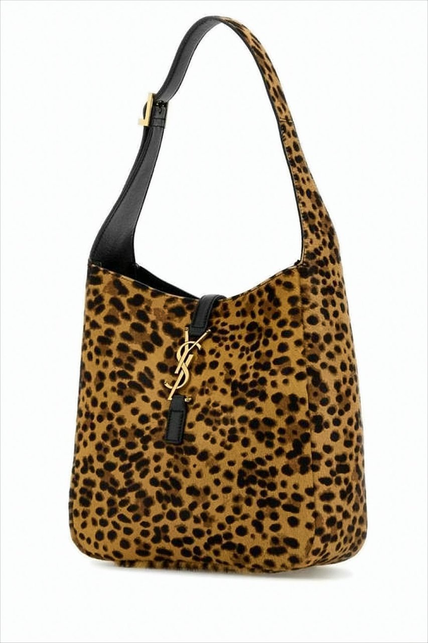 Saint Laurent Le 5 À 7 Leopard Leather Shoulder Bag Bruin