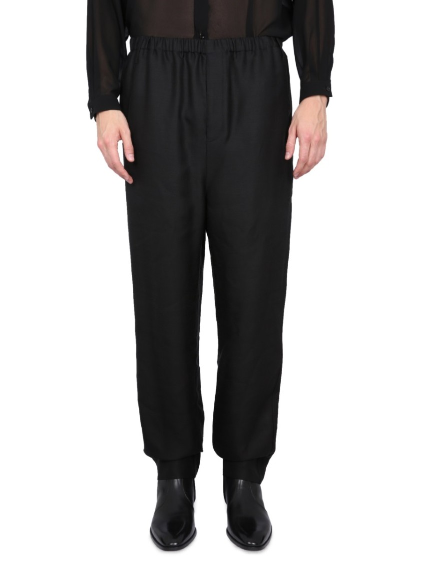 Saint Laurent High-Waist Black Pants With Elastic Waistband Zwart