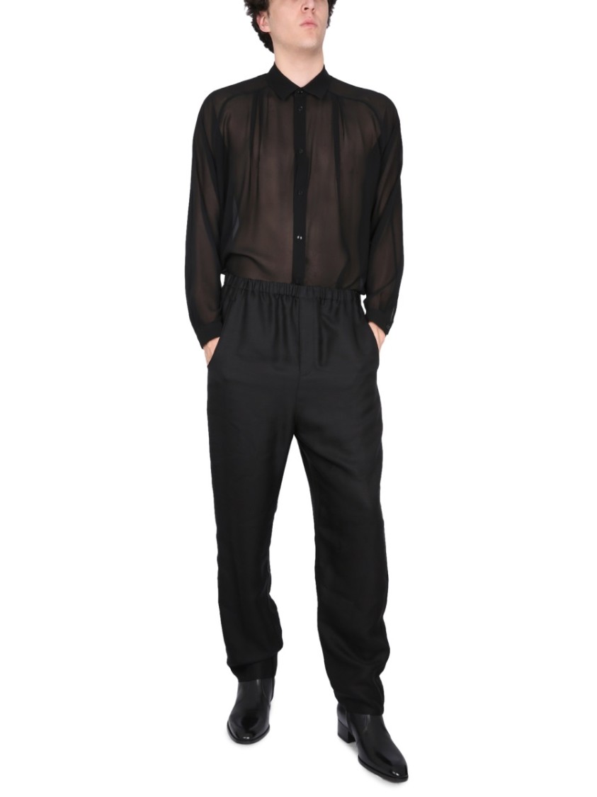 Saint Laurent High-Waist Black Pants With Elastic Waistband Zwart
