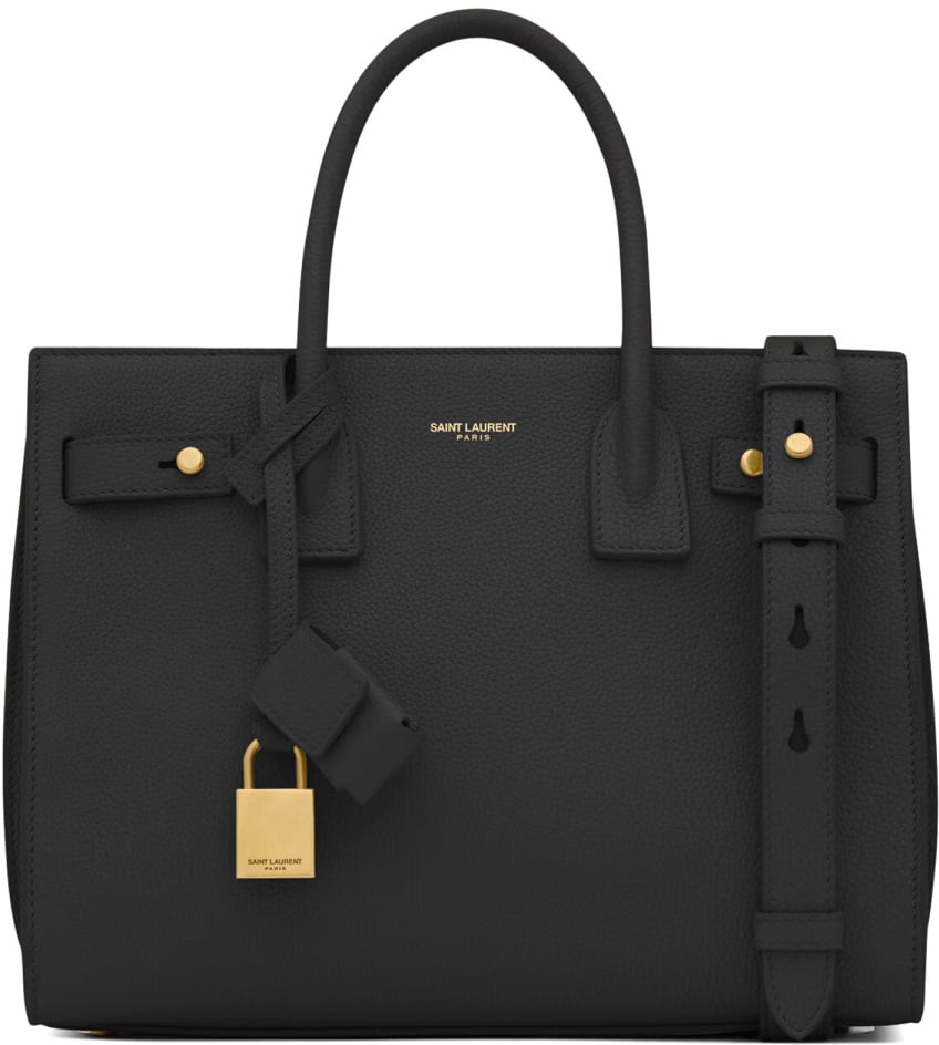 Saint Laurent Pebbled Leather Handbag With Dual Handles Zwart