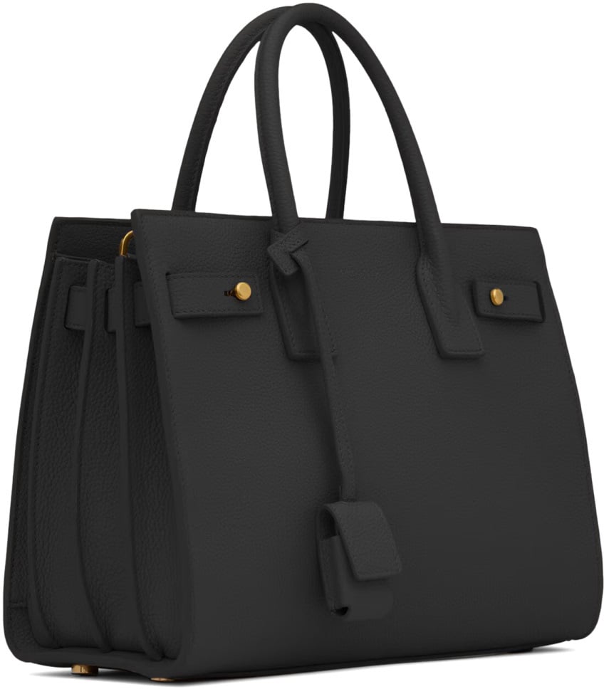 Saint Laurent Pebbled Leather Handbag With Dual Handles Zwart