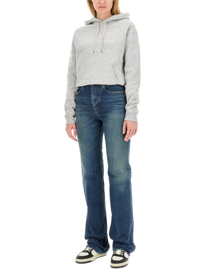 Saint Laurent Classic Grey Cotton Hoodie With Drawstring Wit