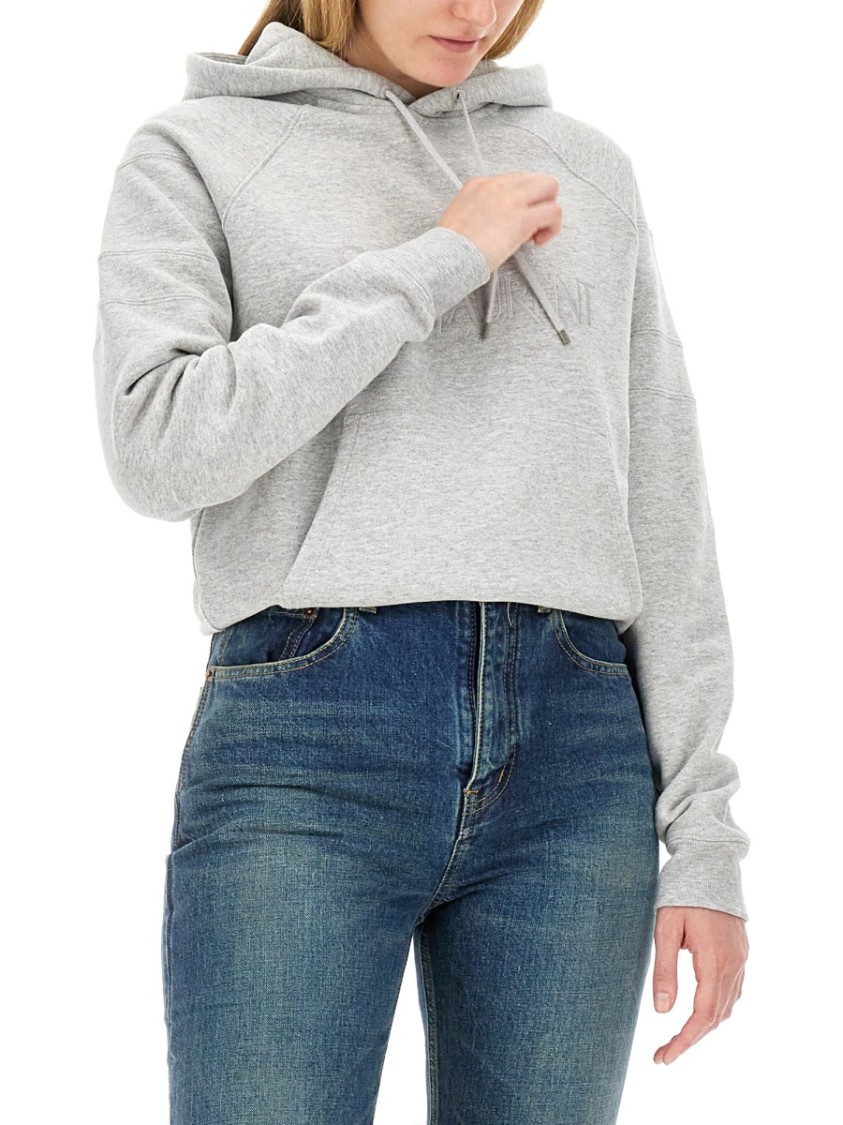 Saint Laurent Classic Grey Cotton Hoodie With Drawstring Wit