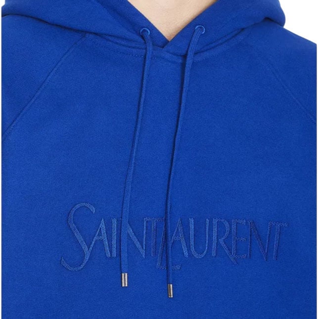 Saint Laurent Hoodie Blu con Logo Blauw