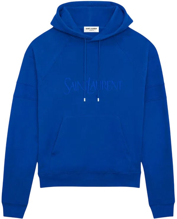 Saint Laurent Hoodie Blu con Logo Blauw