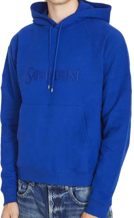 Saint Laurent Hoodie Blu con Logo Blauw