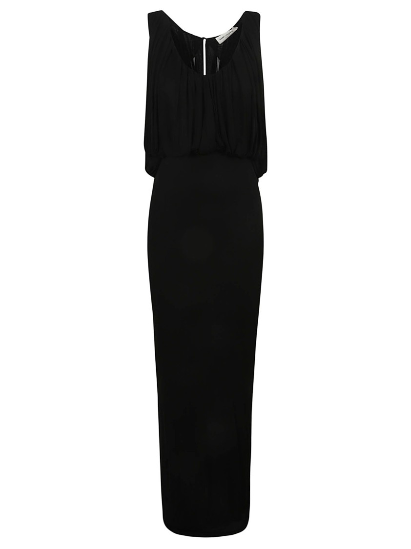 Saint Laurent Flowing Black Dress With Draped Bodice Zwart