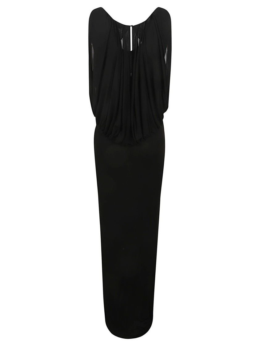 Saint Laurent Flowing Black Dress With Draped Bodice Zwart