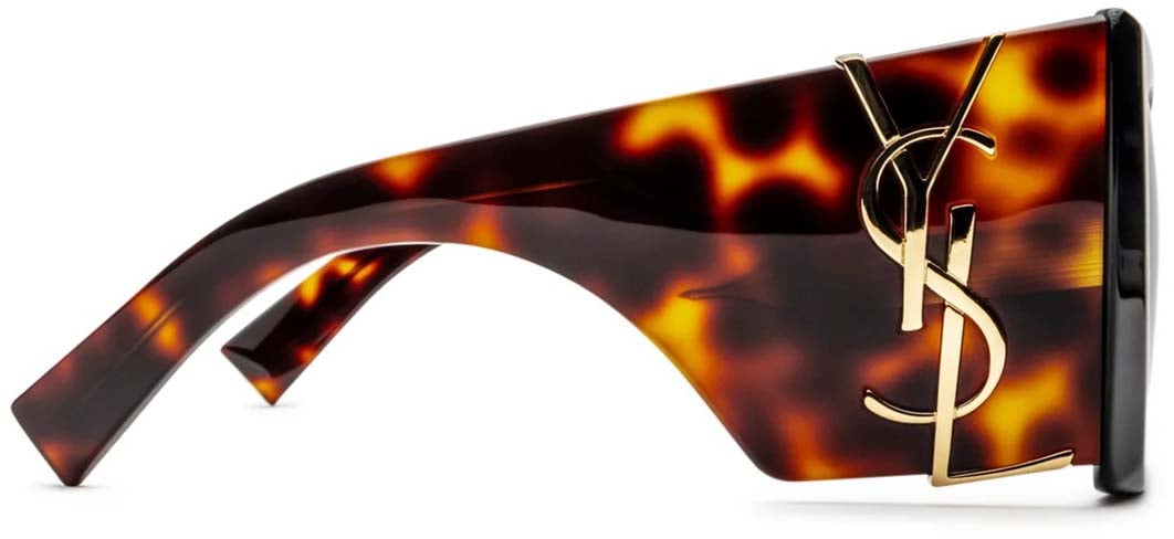 Saint Laurent Oversized Black Acetate Sunglasses with Tortoiseshell Arms Neutraal