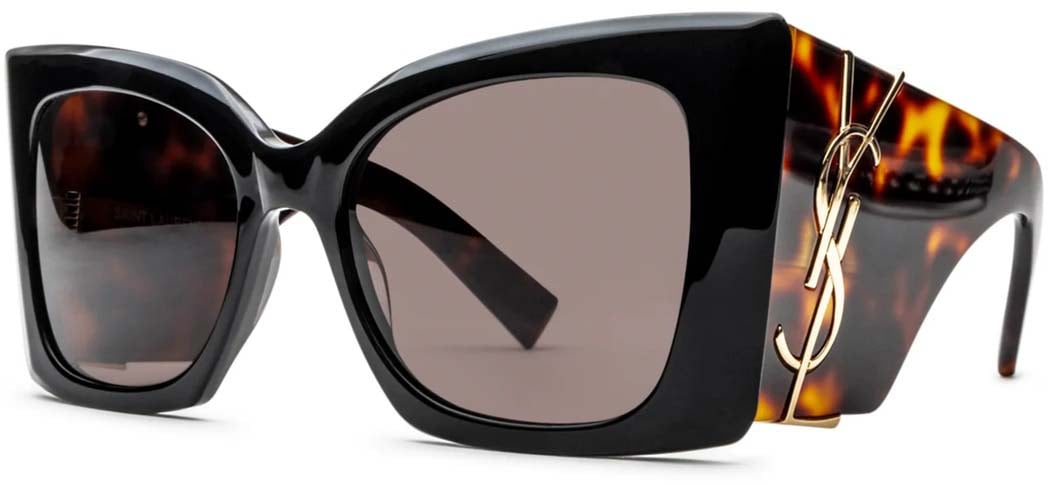 Saint Laurent Oversized Black Acetate Sunglasses with Tortoiseshell Arms Neutraal