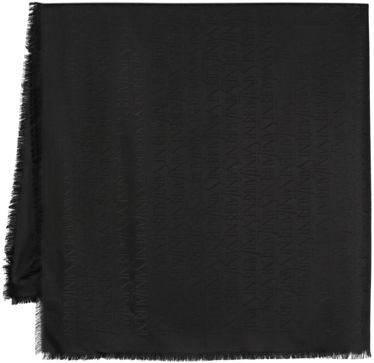 Saint Laurent Black Sciarpa Jacquard Silk/Wool Scarf Zwart