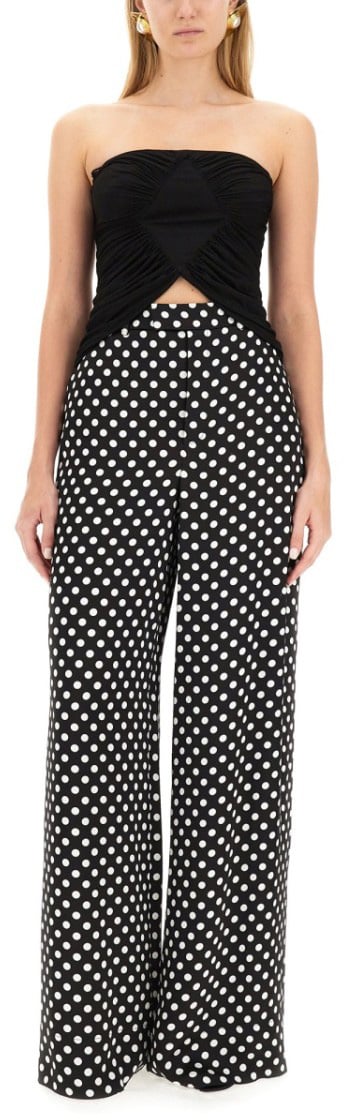 Saint Laurent Polka Dot Wide-Leg Pants With High Waist Grijs