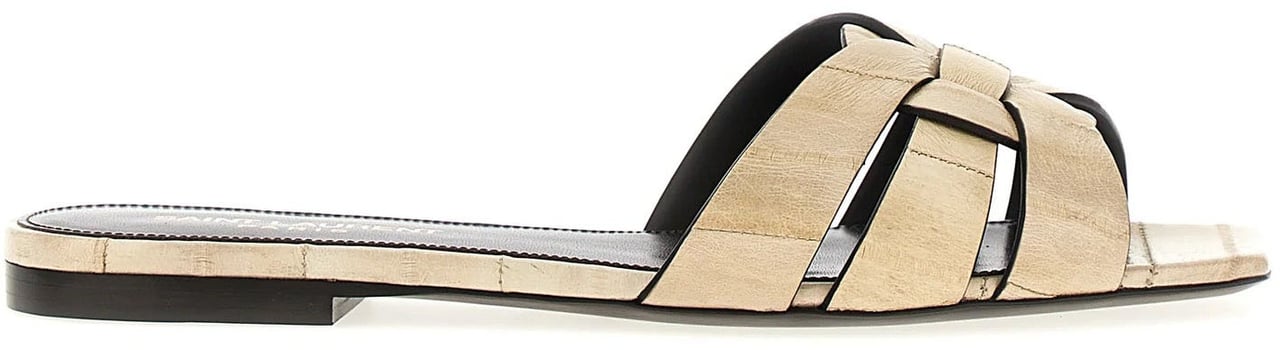 Saint Laurent Saint Laurent Tribute Eel Leather Flat Sandals Beige