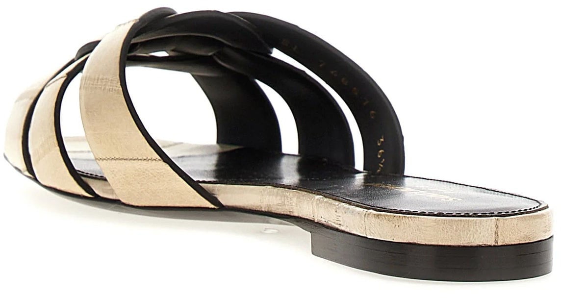 Saint Laurent Saint Laurent Tribute Eel Leather Flat Sandals Beige
