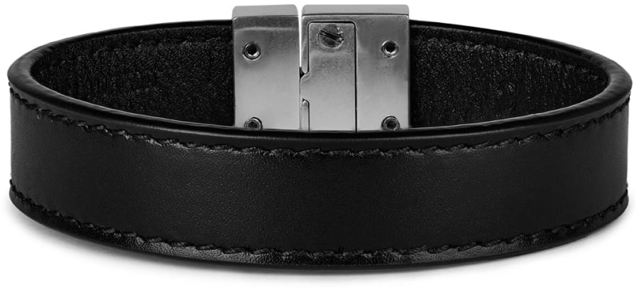 Saint Laurent Engraved Logo Leather Bracelet Zwart