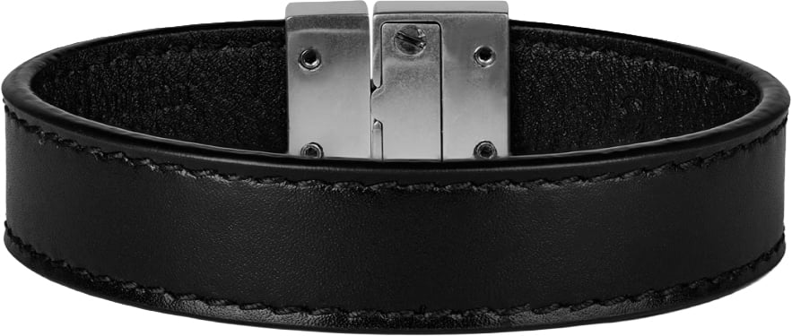 Saint Laurent Engraved Logo Leather Bracelet Zwart