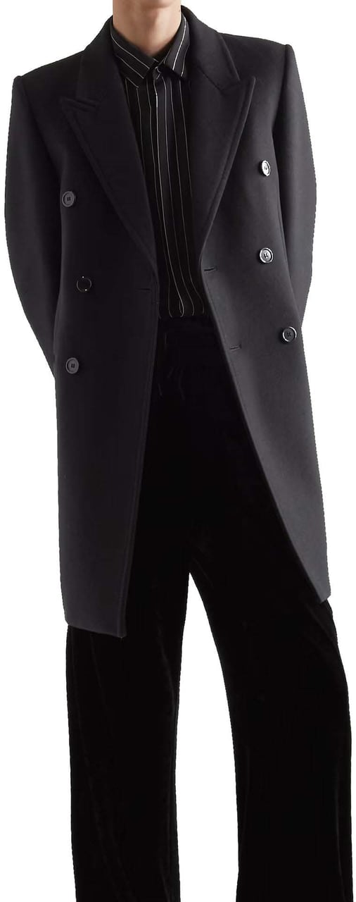 Saint Laurent Double-Breasted Wool Coat Zwart