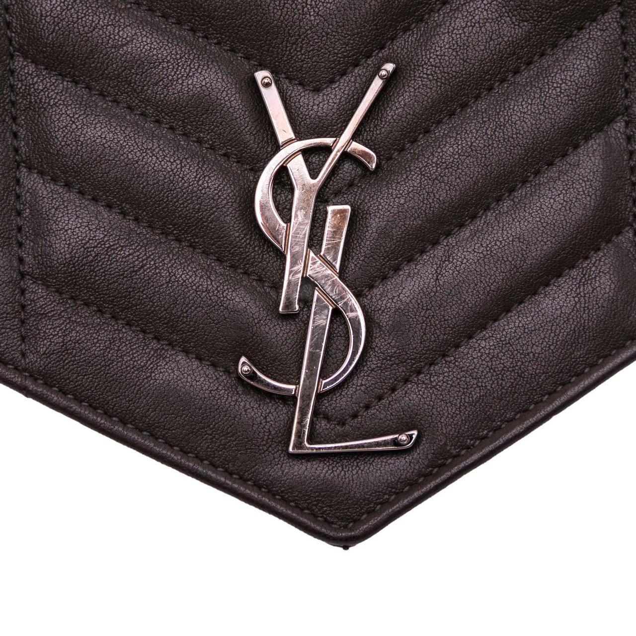 Saint Laurent Triquilt Sheepskin Monogram Envelope Wallet on Chain Bruin