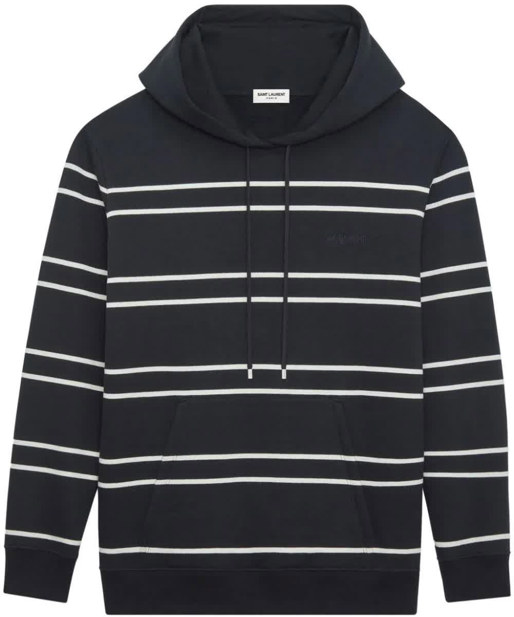 Saint Laurent Black Hoodie Horizontal Stripe Hoodie Zwart