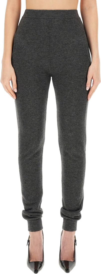 Saint Laurent High-Rise Tapered Leggings In Cashmere Blend Zwart