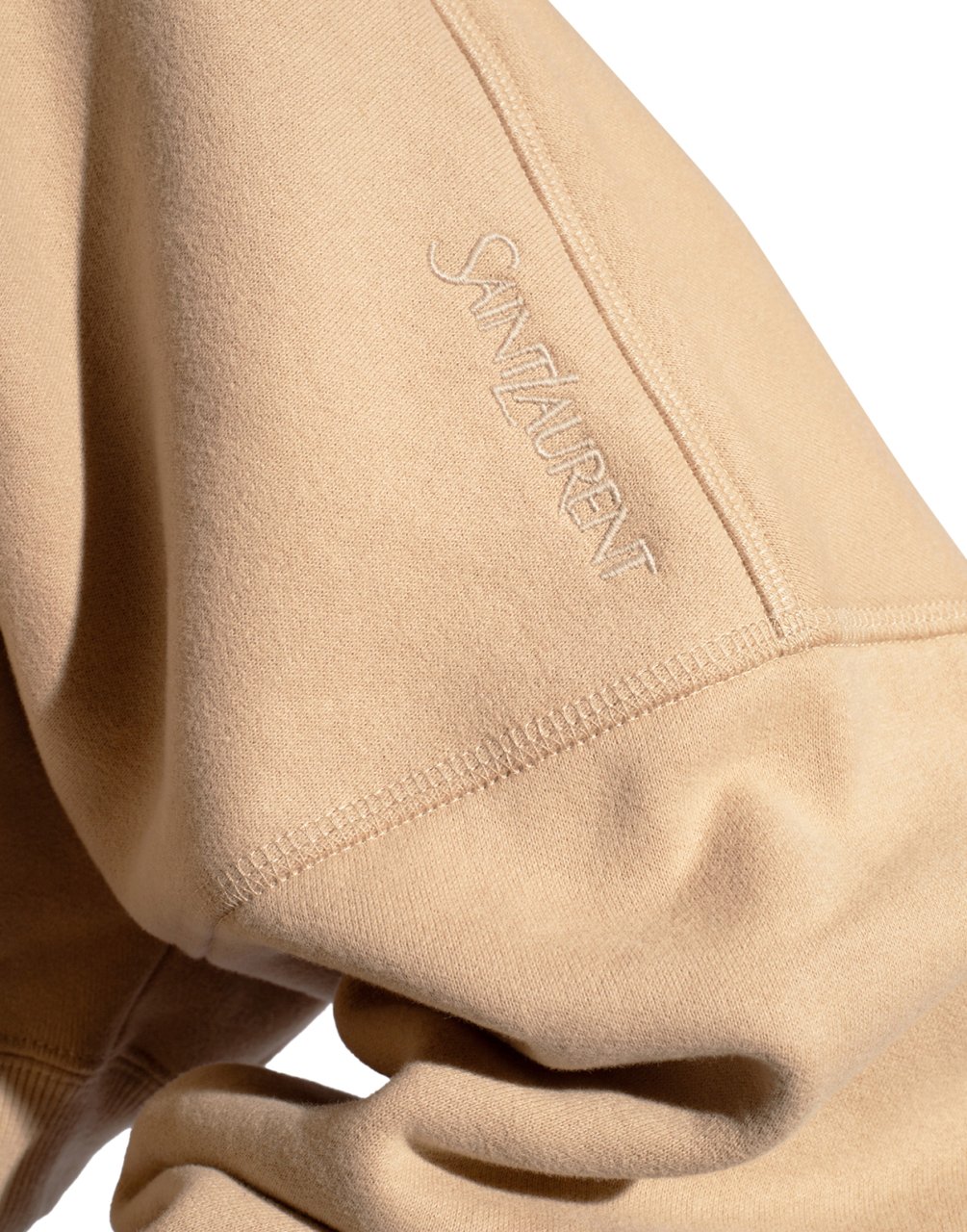 Saint Laurent Logo Cropped Sweatshirt Beige