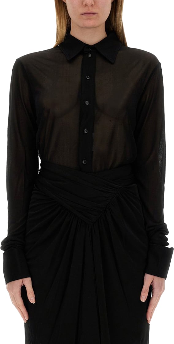 Saint Laurent Long-Sleeved Sheer Jersey Shirt With Fitted Silhouette Zwart
