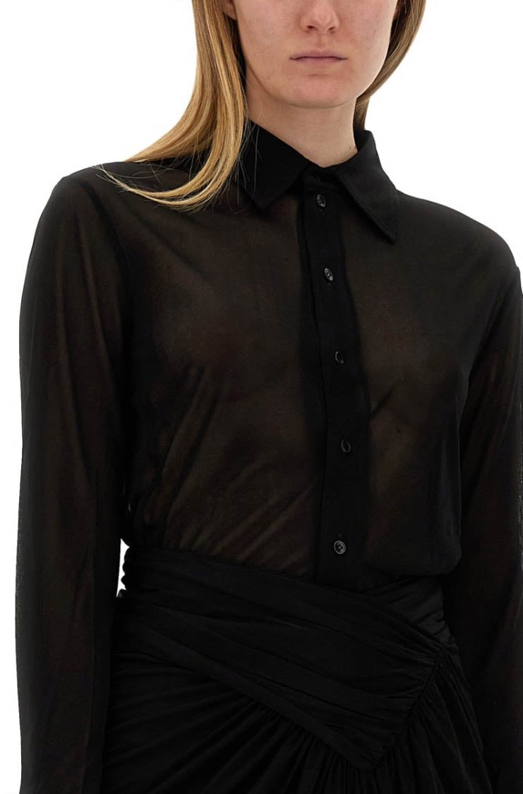 Saint Laurent Long-Sleeved Sheer Jersey Shirt With Fitted Silhouette Zwart
