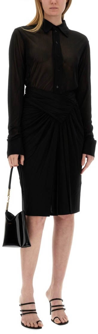 Saint Laurent Long-Sleeved Sheer Jersey Shirt With Fitted Silhouette Zwart