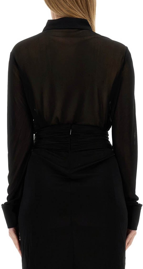 Saint Laurent Long-Sleeved Sheer Jersey Shirt With Fitted Silhouette Zwart