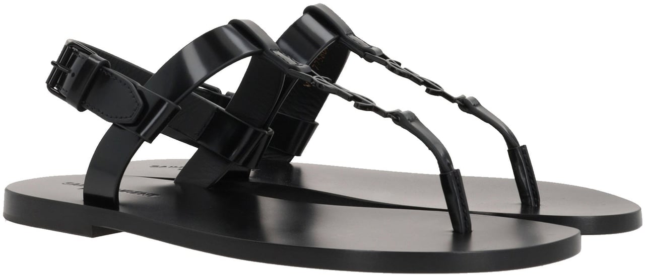 Saint Laurent Saint Laurent Cassandre 05 Flat Sandals Zwart