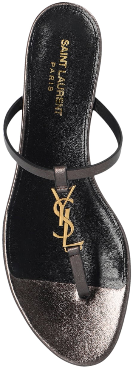 Saint Laurent Cassandra Ysl Logo Thong Sandals Bruin