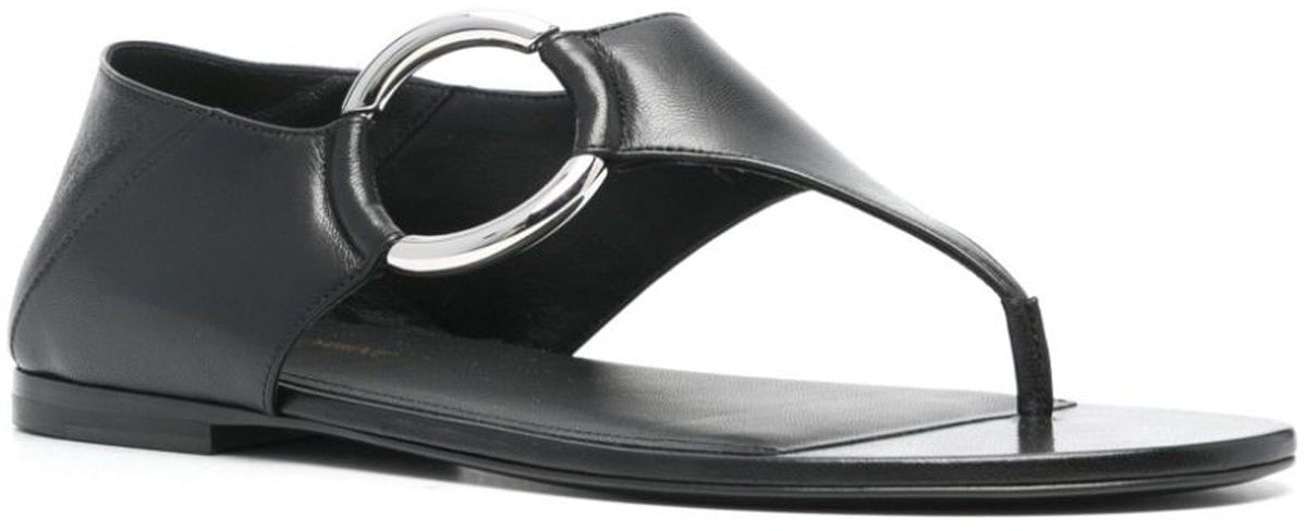 Saint Laurent Saint Laurent Ring Leather Flat Sandals Zwart