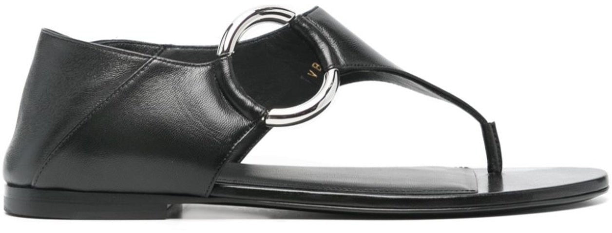Saint Laurent Saint Laurent Ring Leather Flat Sandals Zwart