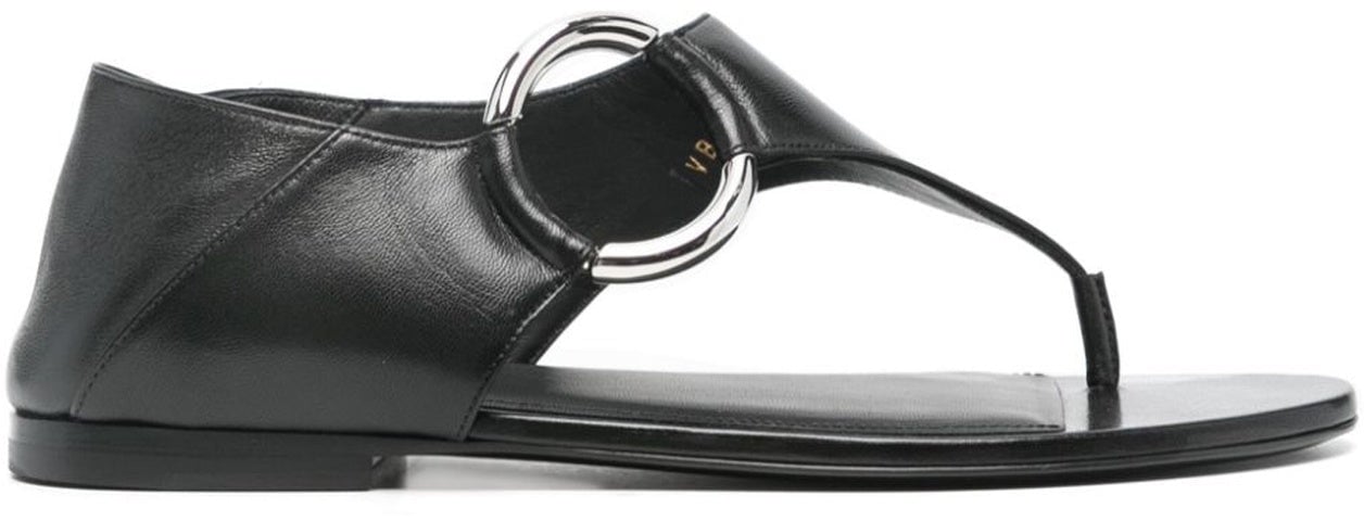 Saint Laurent Saint Laurent Ring Leather Flat Sandals Zwart