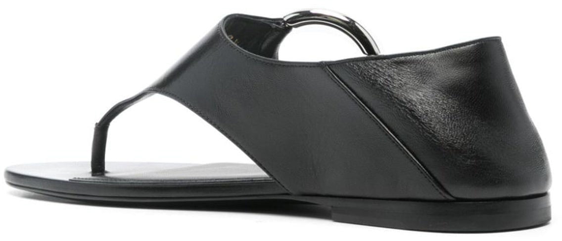 Saint Laurent Saint Laurent Ring Leather Flat Sandals Zwart