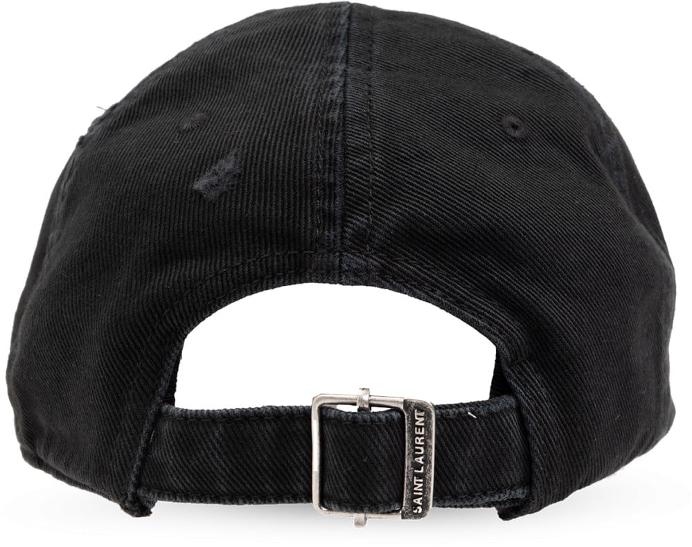Saint Laurent Cassandre Washed Denim Logo Baseball Cap Zwart