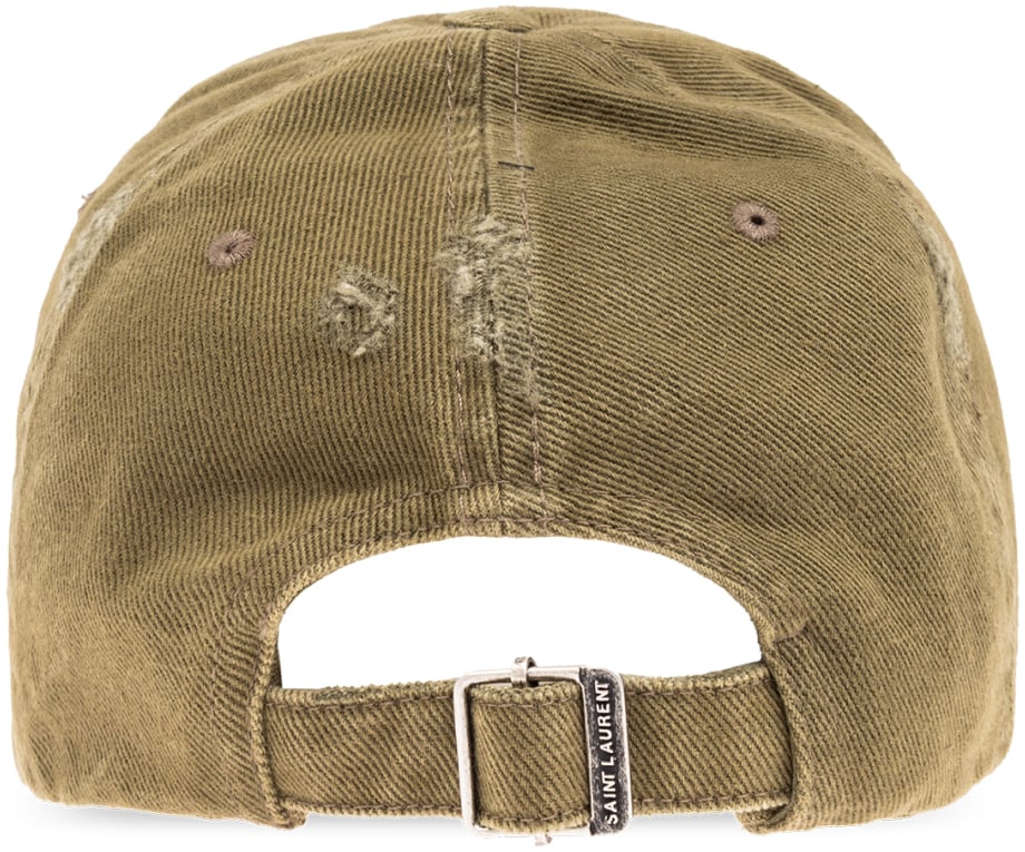Saint Laurent Cassandre Washed Denim Logo Baseball Cap Groen