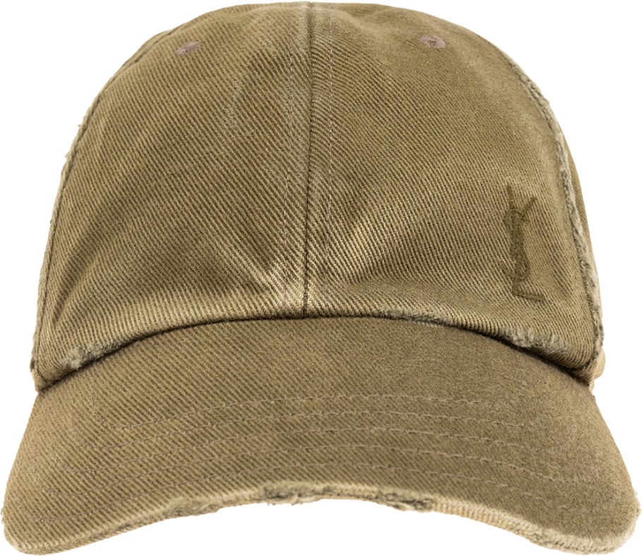 Saint Laurent Cassandre Washed Denim Logo Baseball Cap Groen