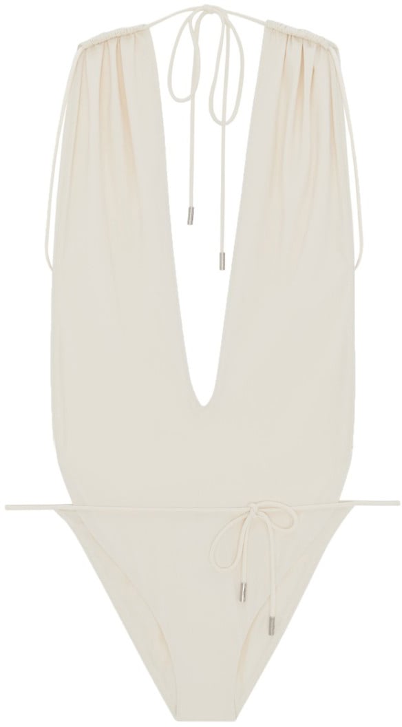 Saint Laurent Deep Plunge Neckline One-Piece Swimsuit Wit